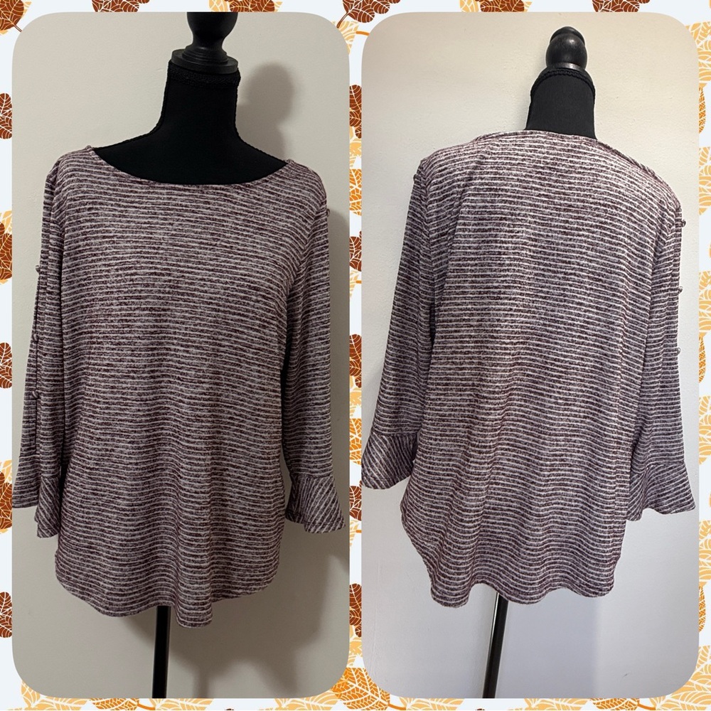 Liz Claiborne Women's Long Sleeve Top - Purple and White-size large